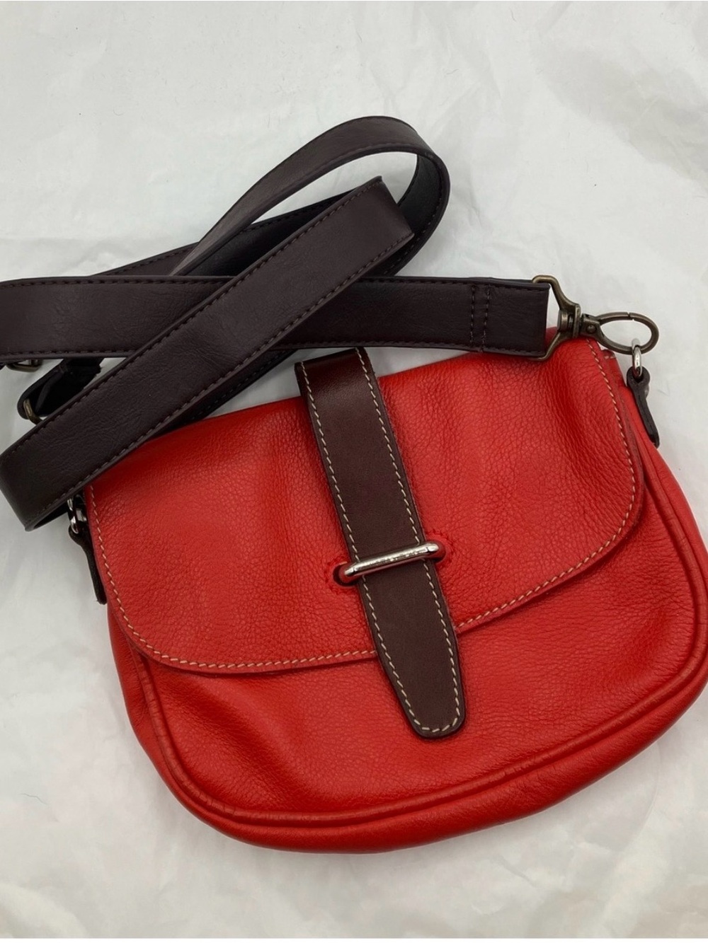 Roots Tomato Red Leather Saddle Bag